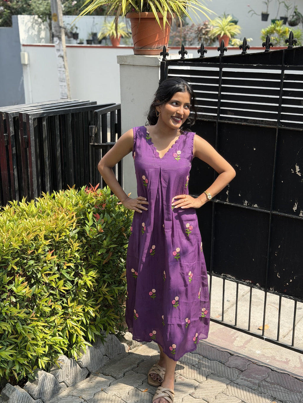 [PBC1018] – Royal Violet Embroidered Mul Chanderi | Made-to-Order