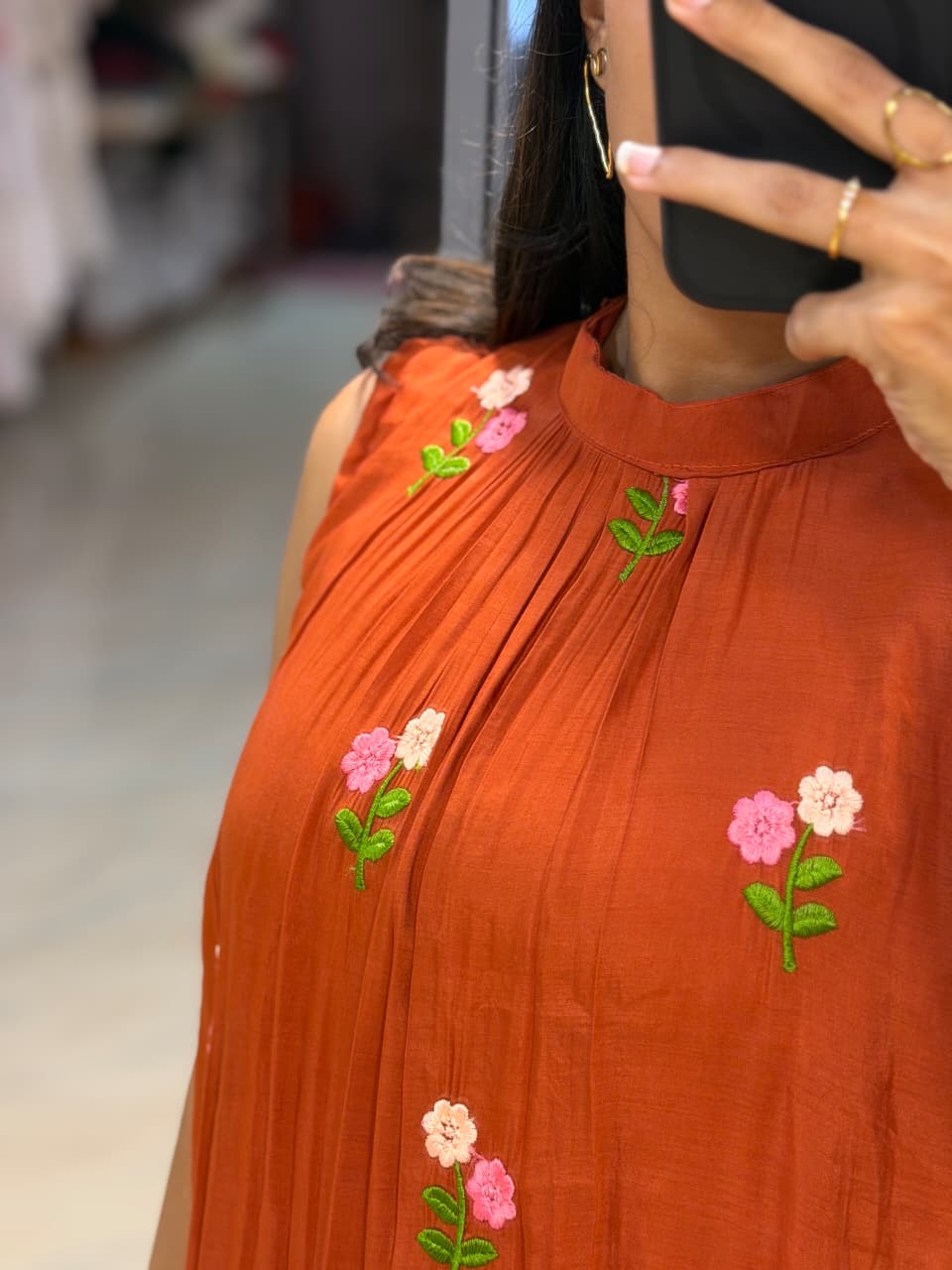 [PBC1019] – Terracotta Bloom Embroidered Mul Chanderi | Made-to-Order