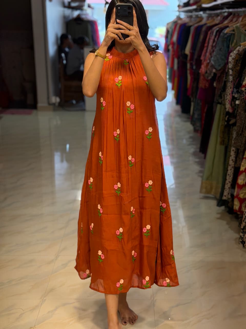 [PBC1019] – Terracotta Bloom Embroidered Mul Chanderi | Made-to-Order