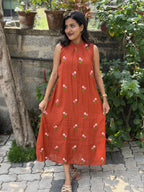 [PBC1019] – Terracotta Bloom Embroidered Mul Chanderi | Made-to-Order