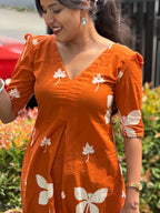 [PBC1021] – Rust Orange Botanical Jaipur Soft Cotton | Made-to-Order