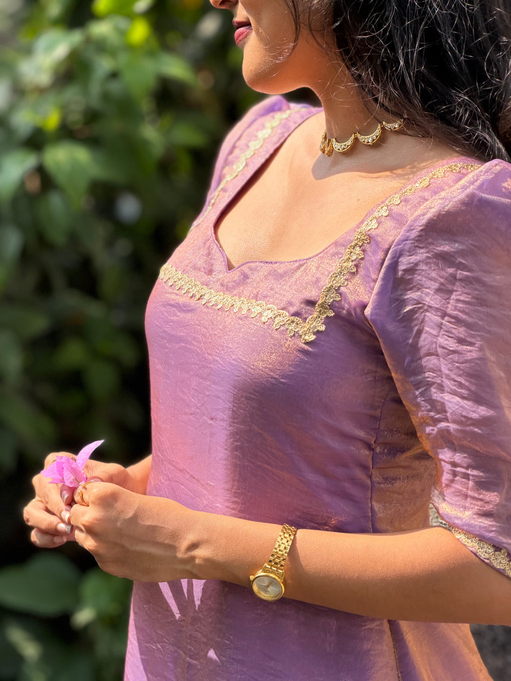 [PBC1012] – Lavender Gold Fendi Organza | Made-to-Order