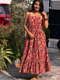 [PBC1029] Terracotta Floral Block Print Jaipur Soft Cotton – full-length front view, outdoor