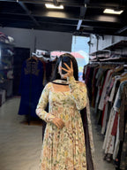 [PBC1037] Ivory Garden Floral Muslin Cotton – full-length front view with dupatta in store setting