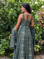 [PBC1042] Teal Ajrakh Paisley Jaipur Soft Cotton – back view showing the tie-back neckline