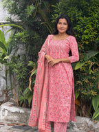 [PBC1056] Rose Pink Floral Jaipur Soft Cotton – three-quarter side view showing the silhouette and floral print