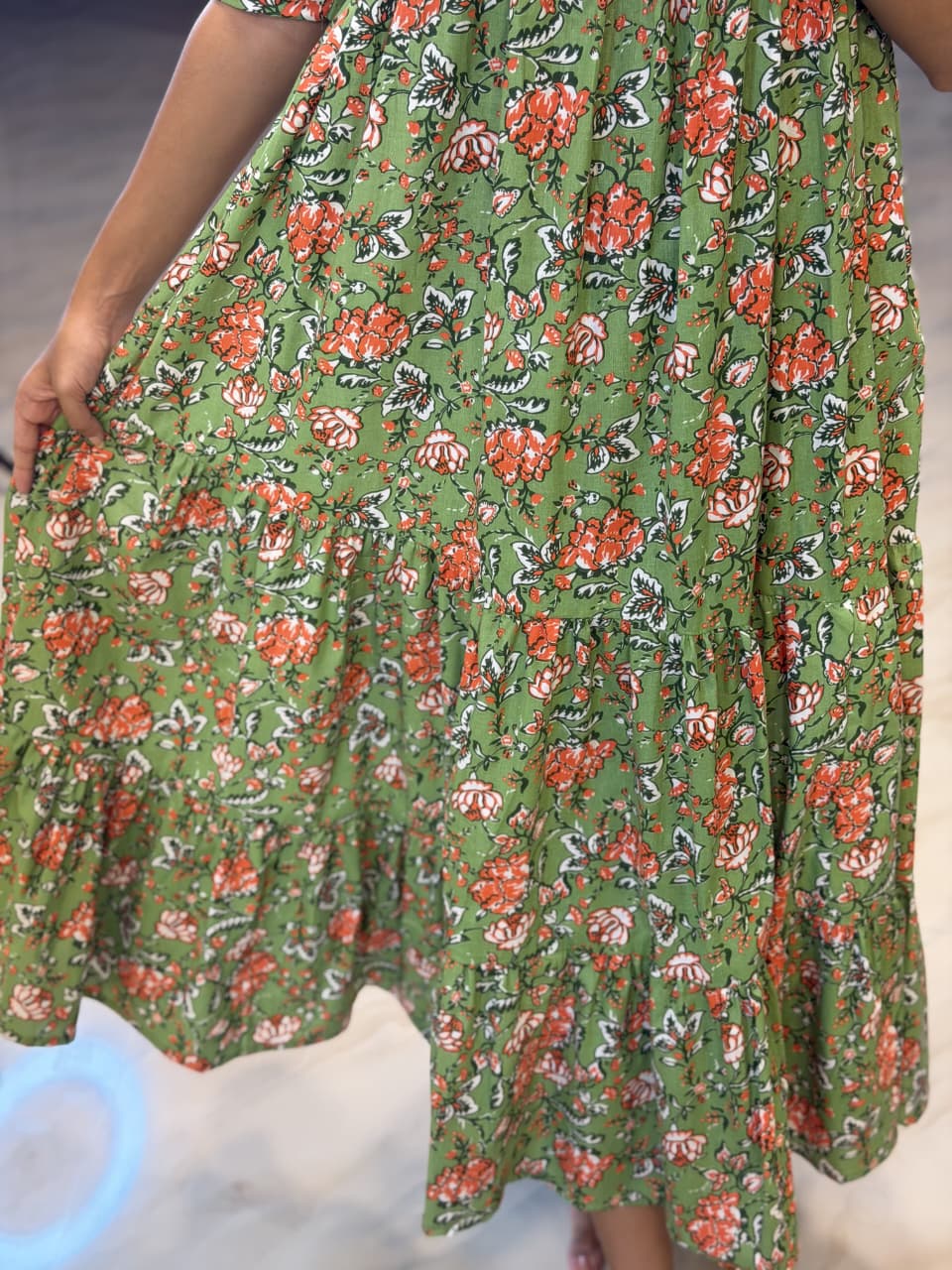 [PBC1058] Green Floral Jaipur Soft Cotton – print close-up