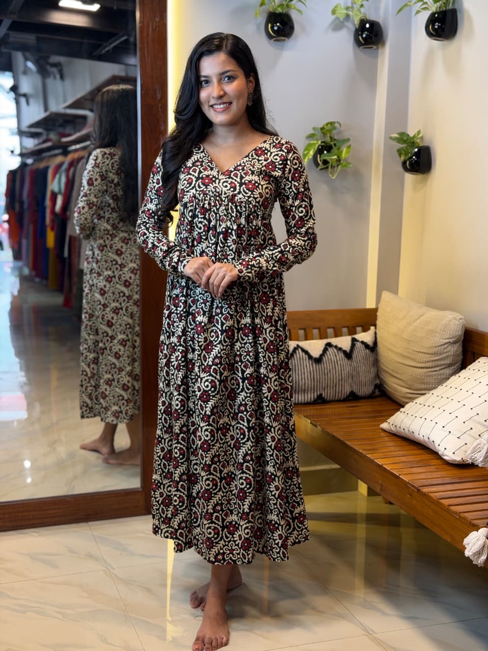 [PBC1059] Maroon Ajrakh Bloom Jaipur Soft Cotton – full-body front