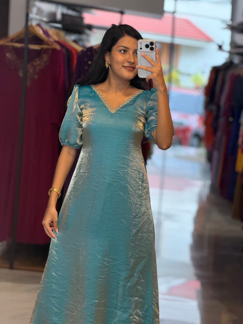 [PBC1060] Sky Blue Shimmer Fendi Organza – full-body front