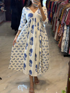 [PBC1061] Indigo Bloom Jaipur Soft Cotton – full-length mirror view of the cobalt floral print