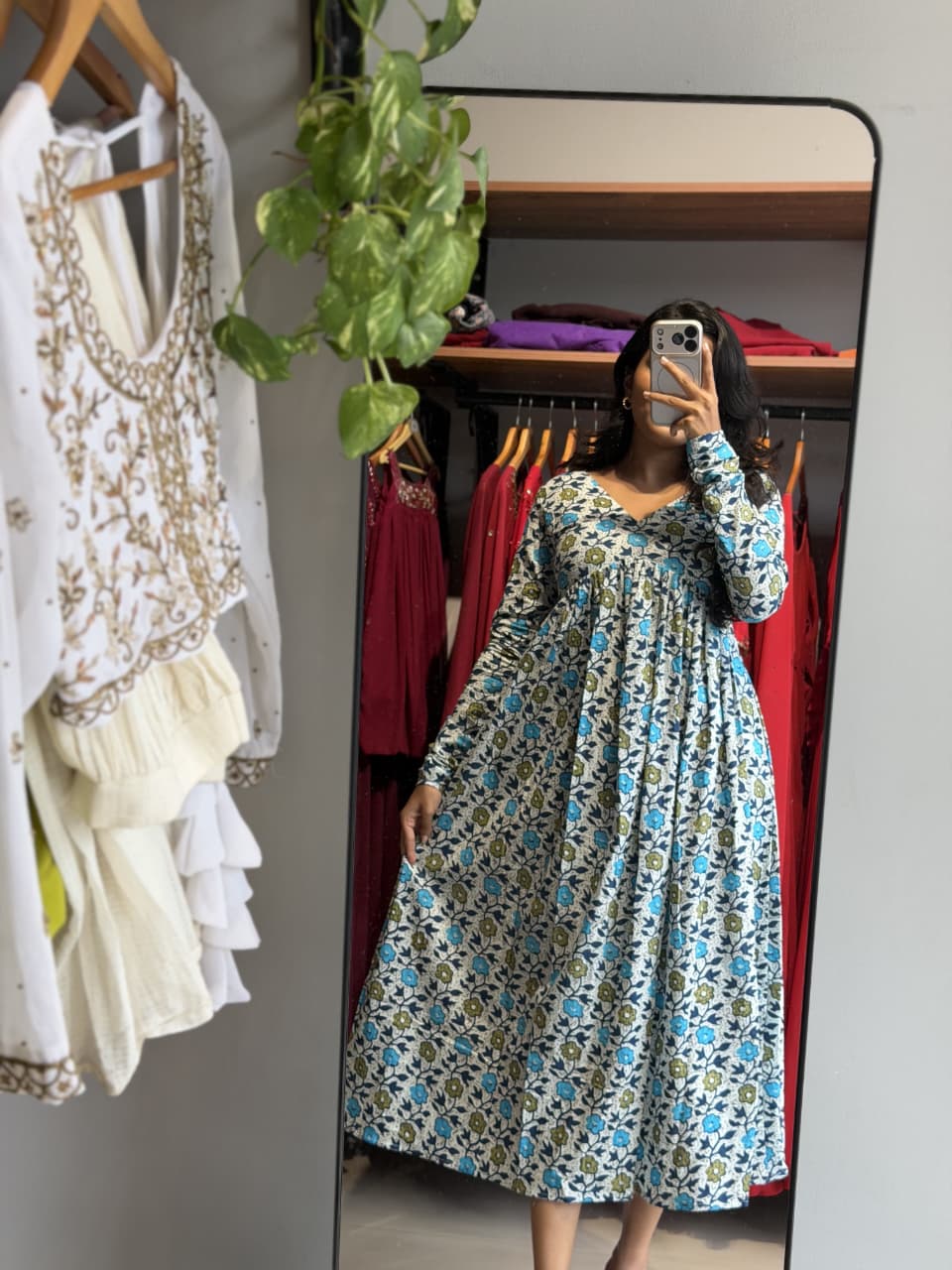 [PBC1063] Blue Blossom Floral Jaipur Soft Cotton – full-length drape