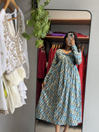 [PBC1063] Blue Blossom Floral Jaipur Soft Cotton – full-length drape