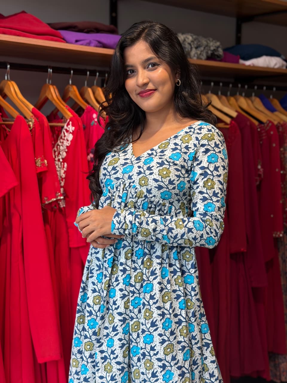[PBC1063] Blue Blossom Floral Jaipur Soft Cotton – bodice detail