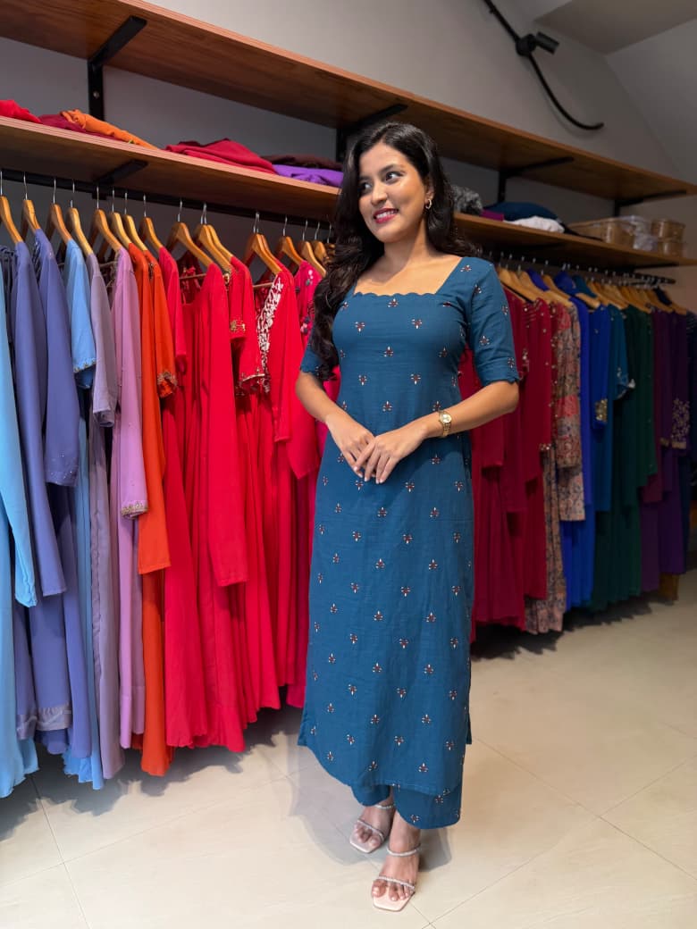 [PBC1064] Teal Booti Jaipur Soft Cotton – full-body front view