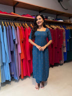 [PBC1064] Teal Booti Jaipur Soft Cotton – full-length front view