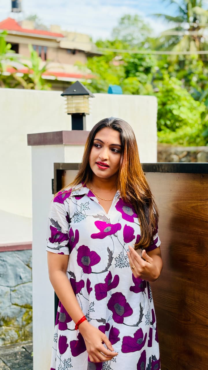 [PBC1065] Magenta Poppy Jaipur Soft Cotton – yoke and print detail