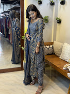 [PBC1066] Indigo Ajrakh Paisley Jaipur Soft Cotton – side view with dupatta drape