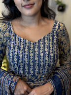 [PBC1066] Indigo Ajrakh Paisley Jaipur Soft Cotton – neckline and floral placket detail