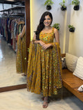 [PBC1068] Mustard Kalamkari Floral Jaipur Soft Cotton – full-body front with dupatta