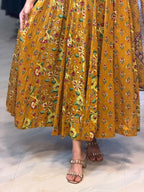 [PBC1068] Mustard Kalamkari Floral Jaipur Soft Cotton – skirt and print close-up