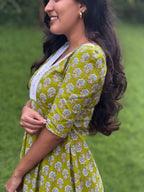 [PBC1069] Lime Floral Booti Jaipur Soft Cotton – side profile view