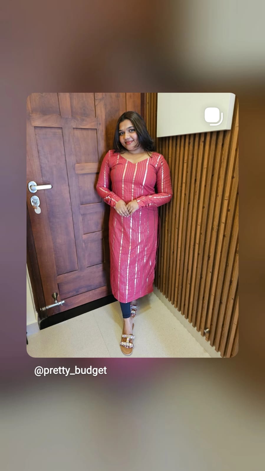 [PBC1070] Lurex Stripe Jaipur Soft Cotton – Rose Pink colourway, full-length front view with side slit