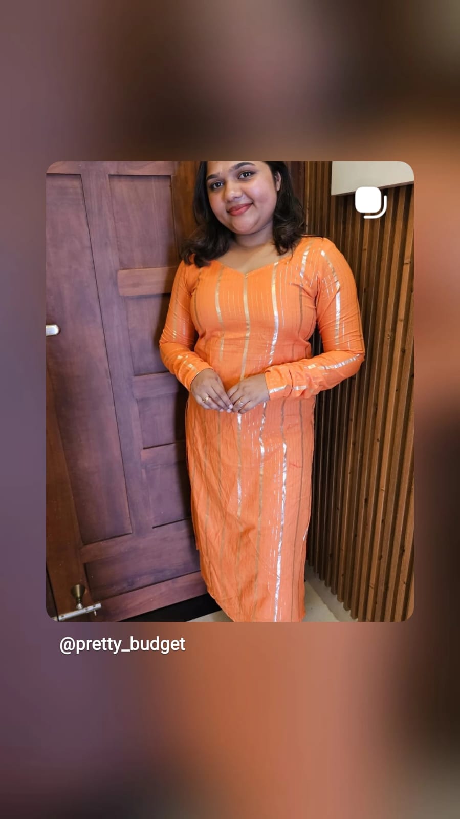 [PBC1070] Lurex Stripe Jaipur Soft Cotton – Orange colourway, full-length front view