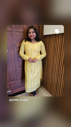 [PBC1070] Lurex Stripe Jaipur Soft Cotton – Yellow colourway, full-length front view