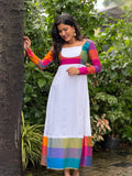 [PBC1074] Rainbow madras-check Kasavu Traditional dress – full-length front view