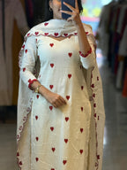 [PBC1077] Ivory Jaipur Soft Cotton with maroon heart embroidery – full-length view (alternate)