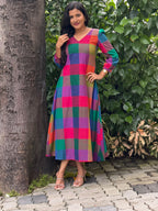 [PBC1085] Multicolour Madras check Jaipur Soft Cotton – full-length front view