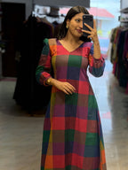 [PBC1085] Multicolour Madras check Jaipur Soft Cotton – three-quarter mirror view