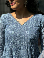 [PBC1025] – Slate Blue Chikankari Mul Chanderi | Made-to-Order