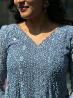 [PBC1025] – Slate Blue Chikankari Mul Chanderi | Made-to-Order