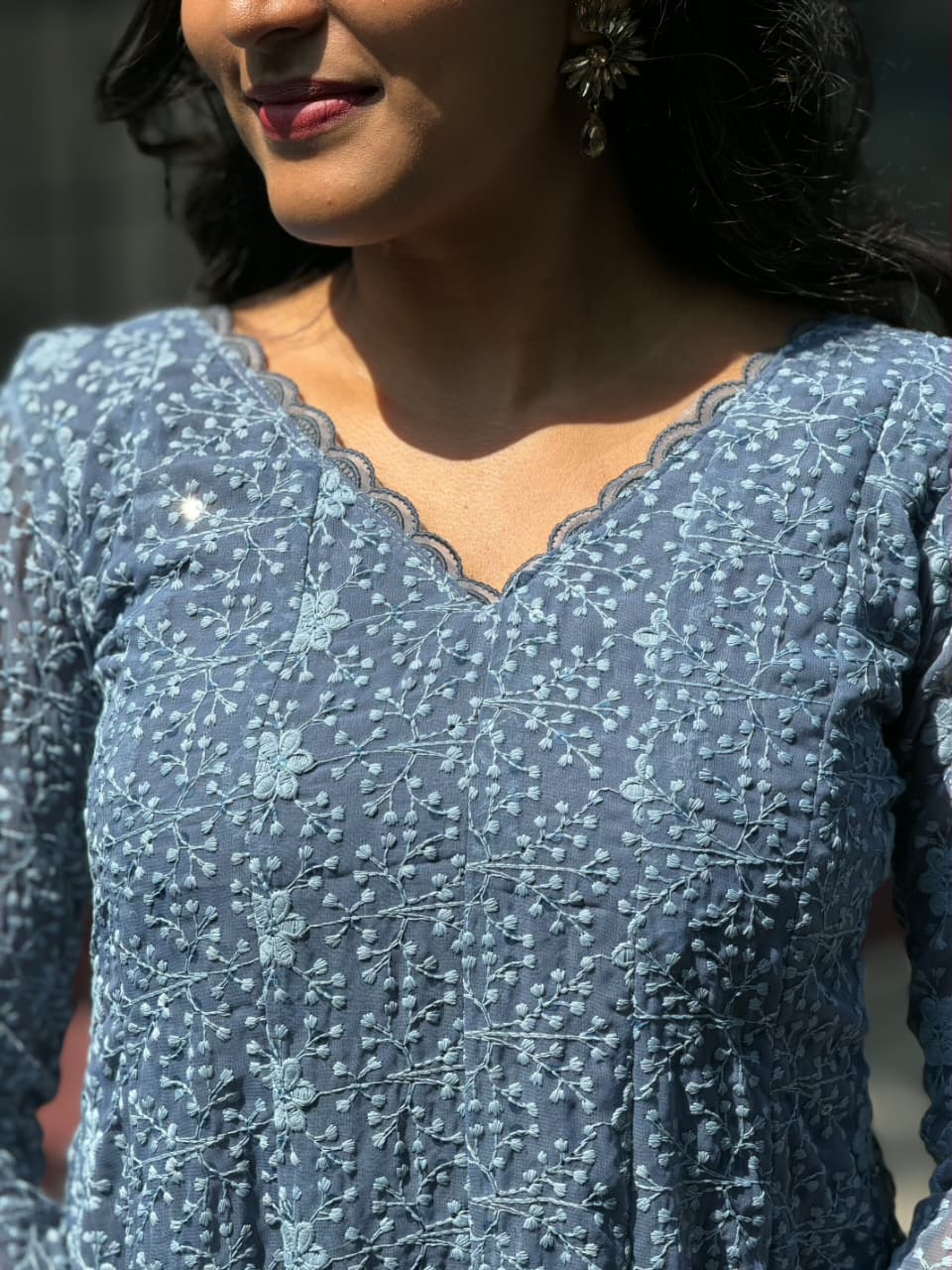 [PBC1025] – Slate Blue Chikankari Mul Chanderi | Made-to-Order
