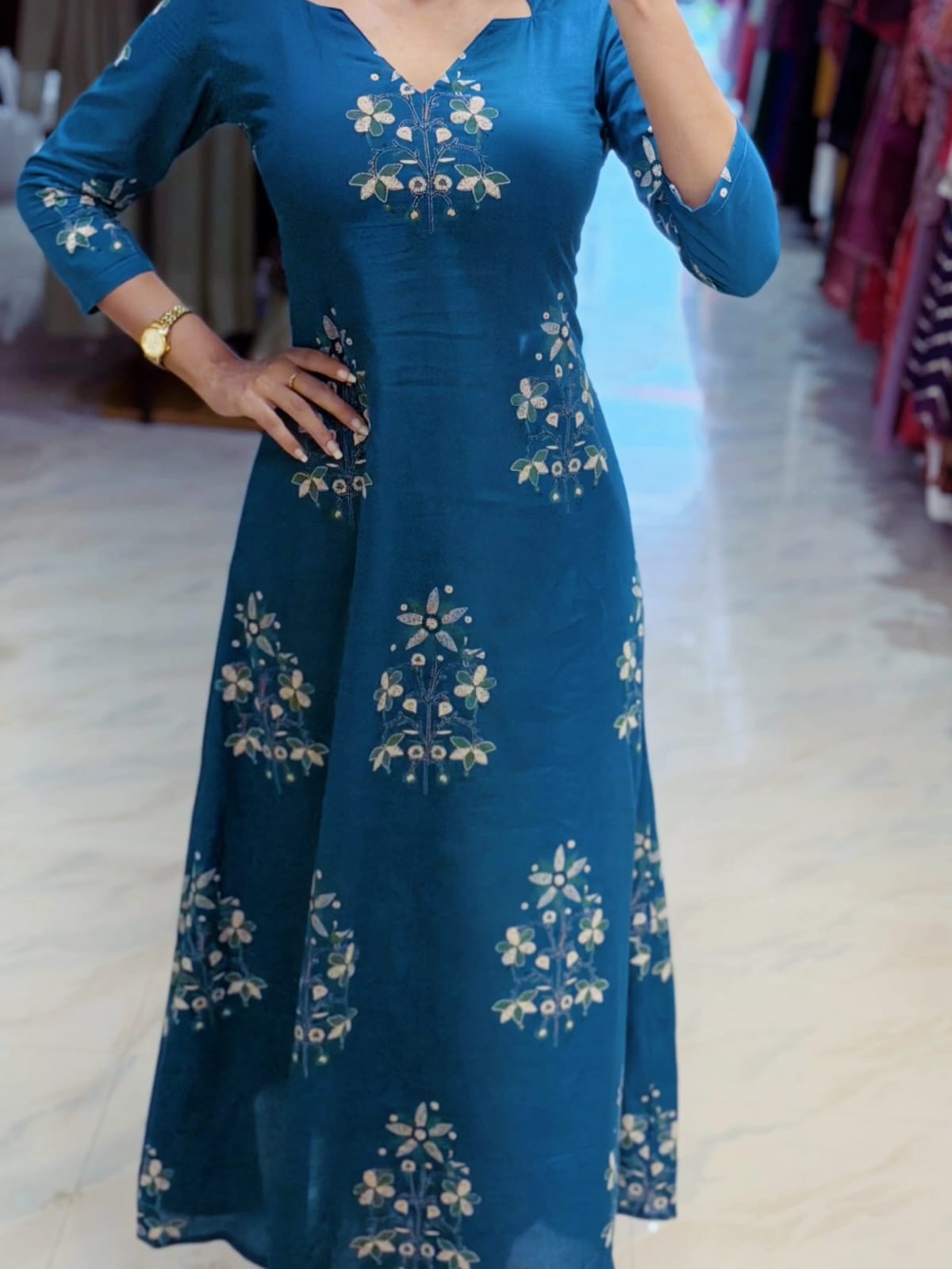 [PBC1003] – Teal Floral Jaipur Soft Cotton | Made-to-Order